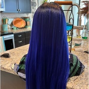 Beautiful blue synthetic wig.